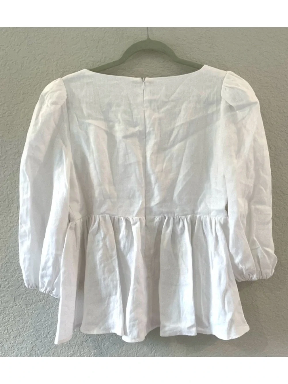 Reformation White Lace-Up Peplum Puff Sleeve Blouse
